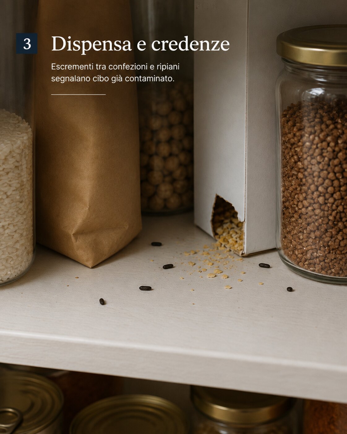Escrementi di topo nella dispensa e nella credenza