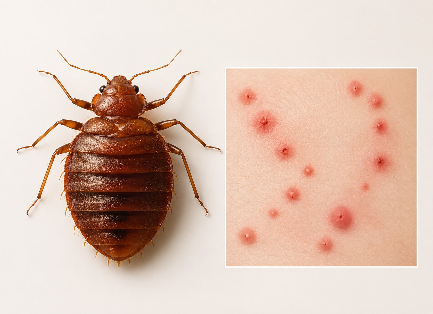 Cimice da letto con esempio di punture cutanee