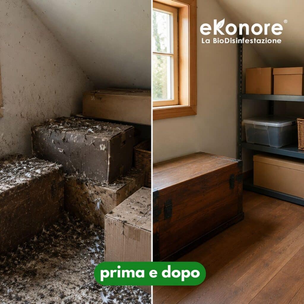 Bonifica e pulizia del guano di piccioni: ambiente interno, prima e dopo l’intervento