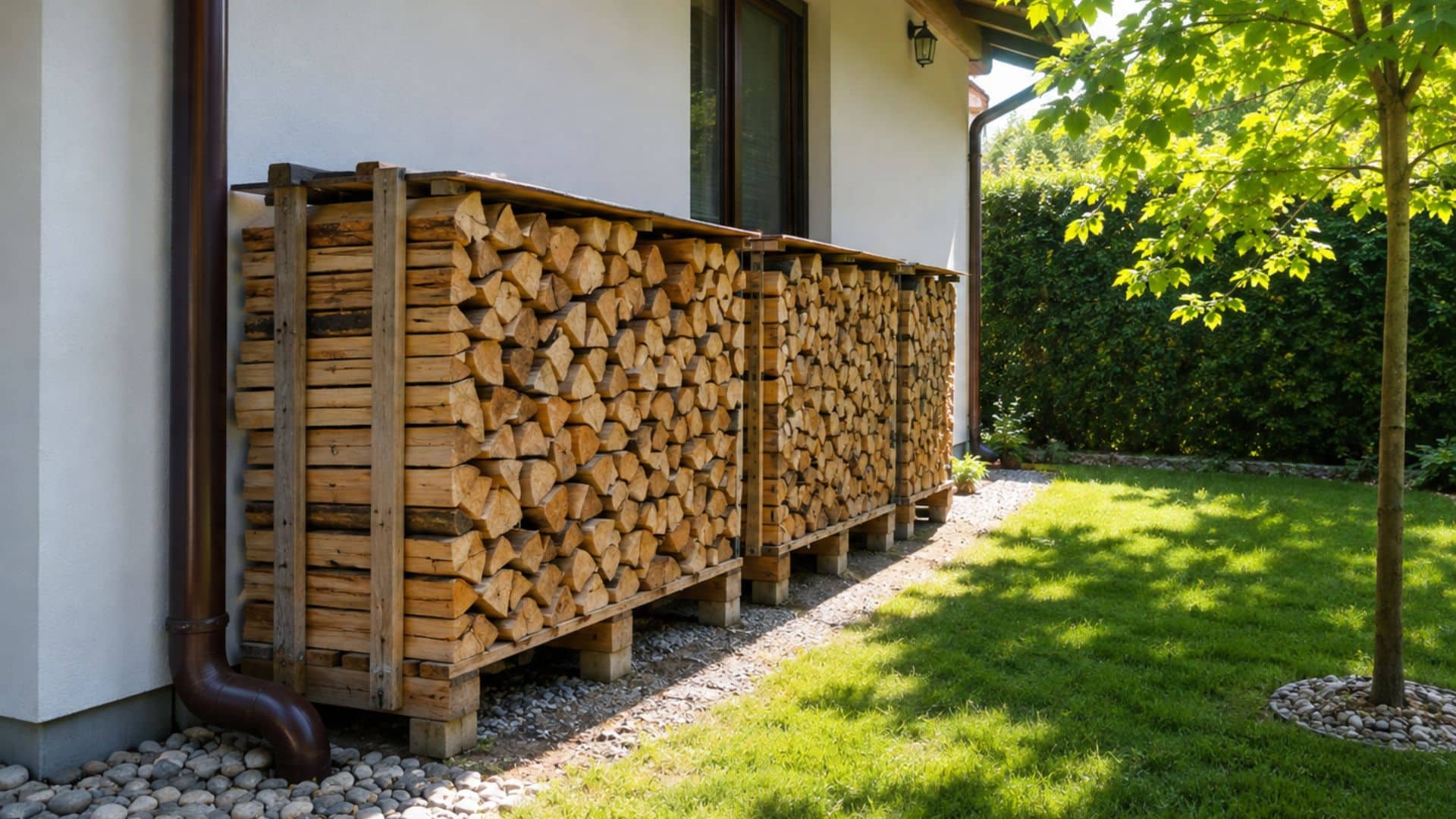 Holzstapel mit Abstand zum Haus