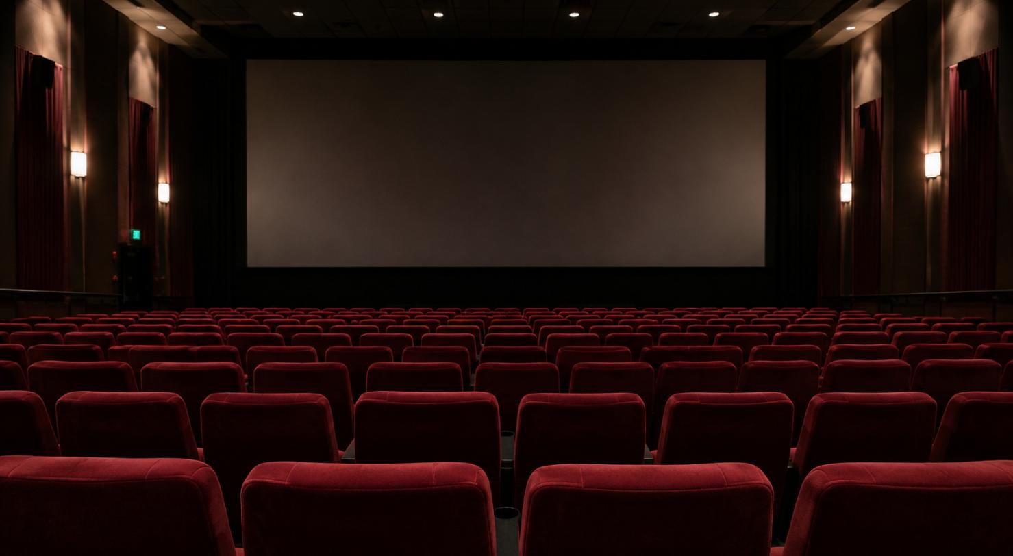 Sala cinematografica vuota con poltrone imbottite in velluto: rifugi diurni per le cimici dei letti