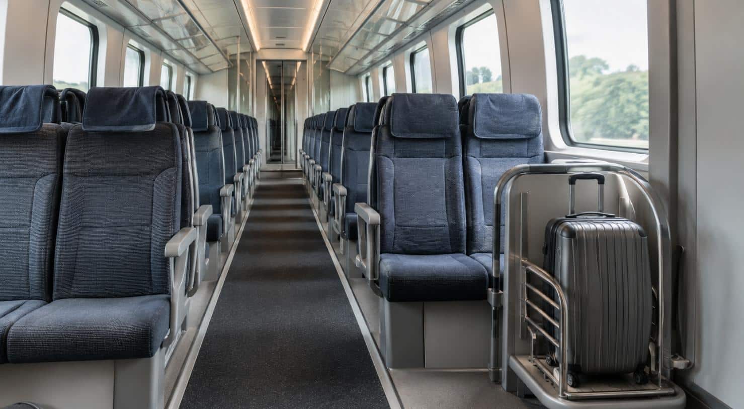 Sedili imbottiti di un treno con trolley: le cimici dei letti viaggiano nelle cuciture