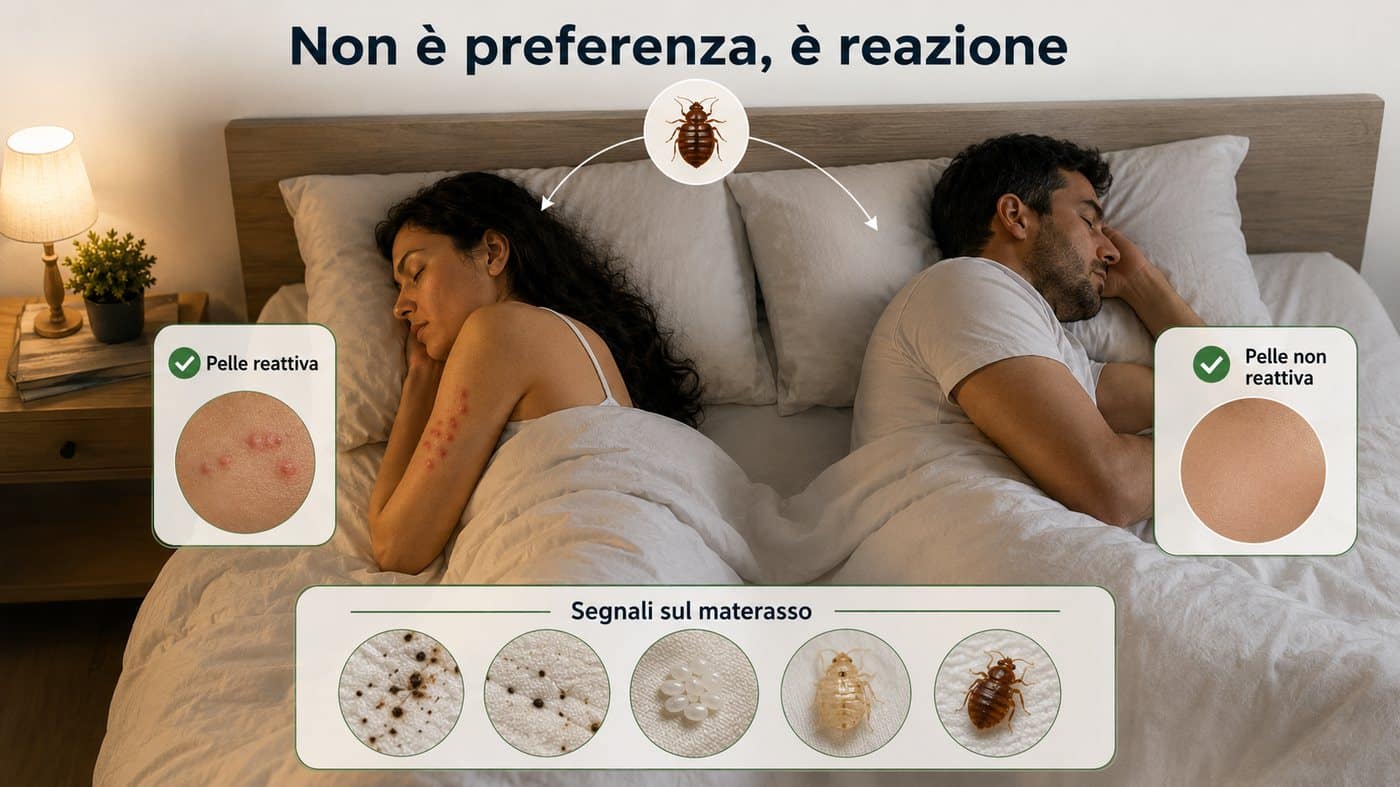 Infografica: non è preferenza ma reazione, i segnali di cimici dei letti sul materasso
