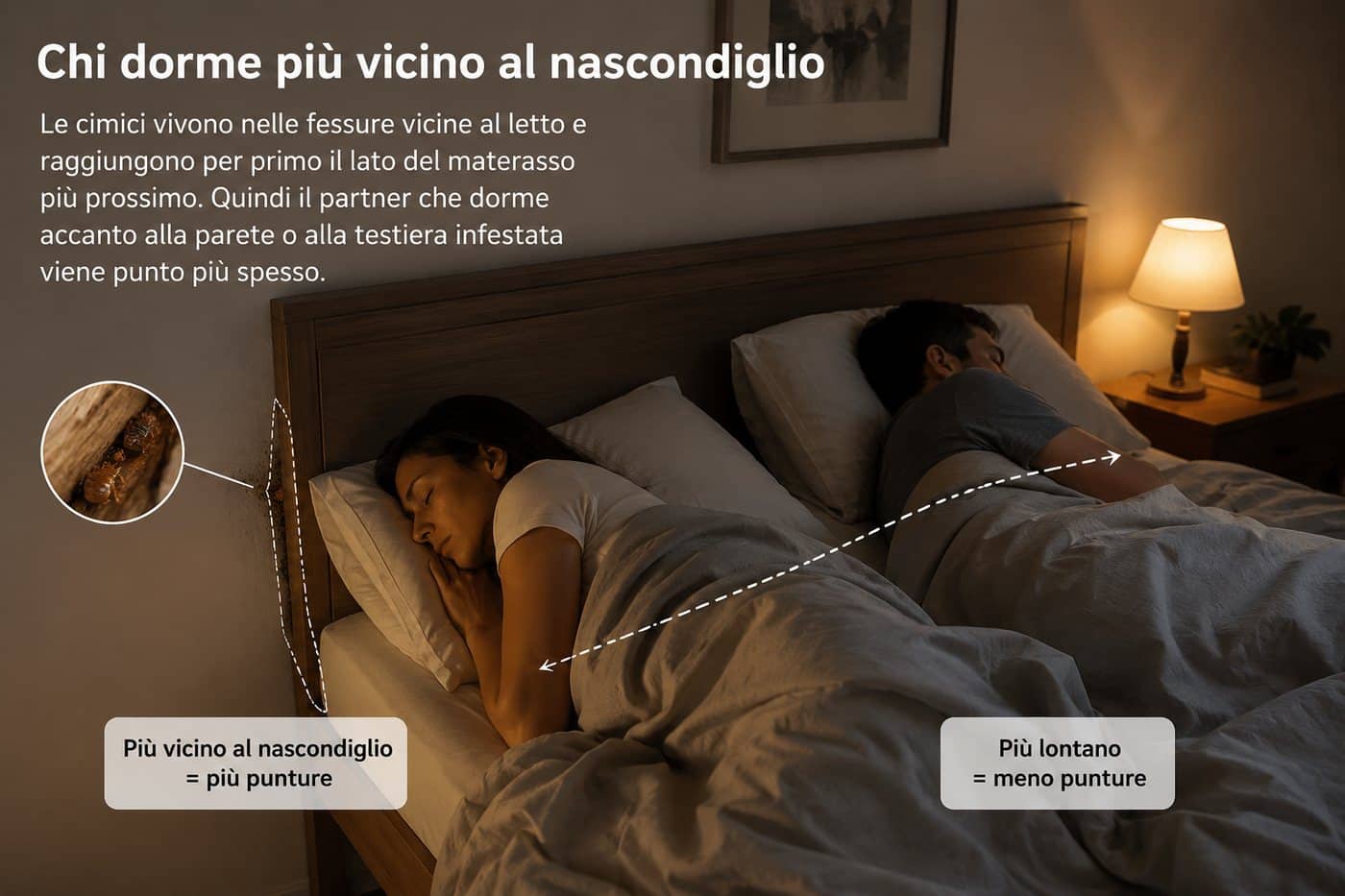 Infografica: chi dorme più vicino al nascondiglio delle cimici dei letti viene punto di più
