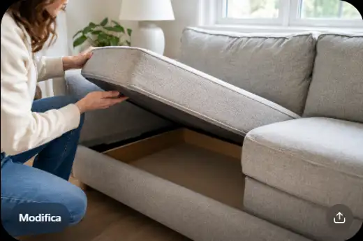 Inspektion unter den Kissen eines Secondhand-Sofas