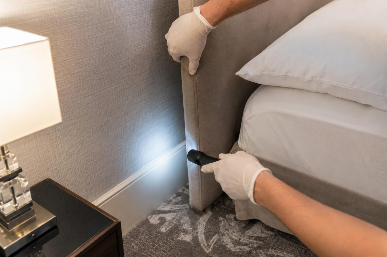 Mappatura discreta dei focolai di cimici su testiera e battiscopa in camera d’hotel