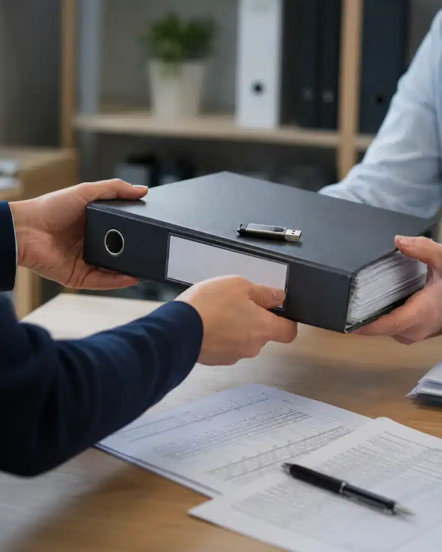 Consegna del raccoglitore con registri e chiavetta USB: i dati del monitoraggio appartengono all’azienda