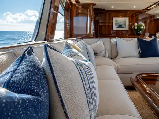 Gepolsterte Kissen im Salon einer Yacht