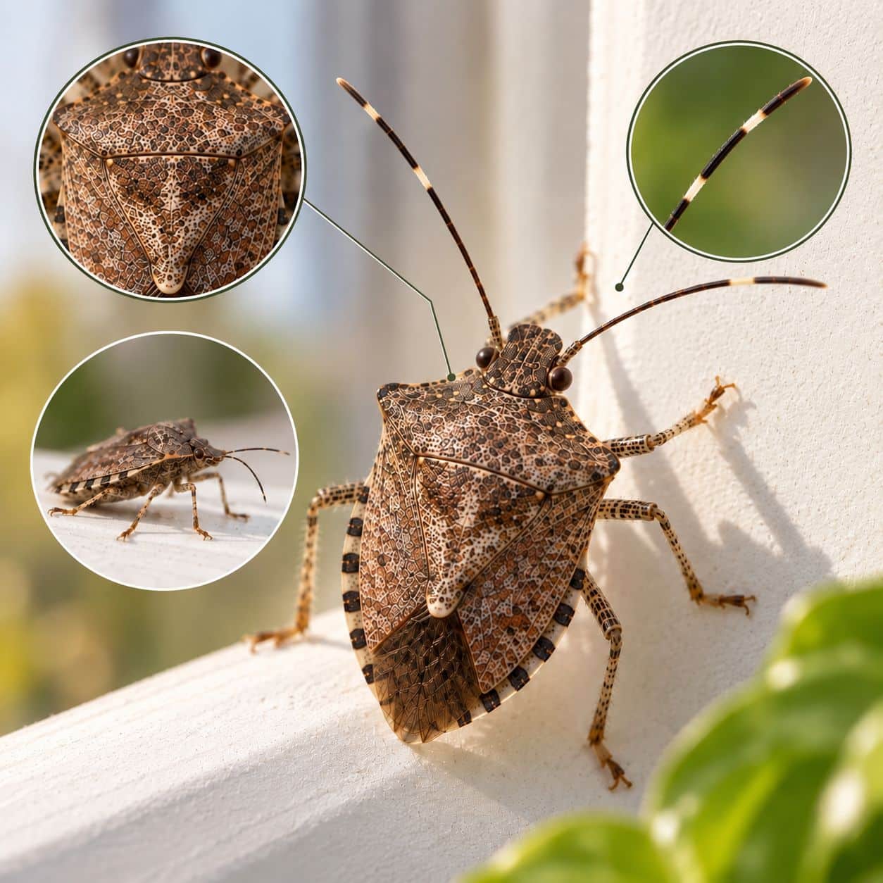 Körpermerkmale der Marmorierten Baumwanze Halyomorpha halys