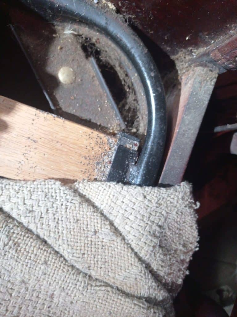 Tracce nere di cimici dei letti sulle doghe della rete
